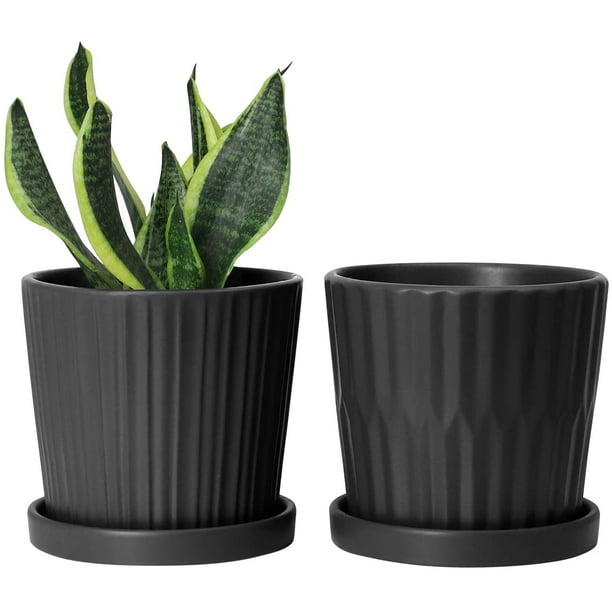 Ceramic Pure Black Modern Home/Garden Round Flower Planter Pot with Saucer Tray Small Ceramic Pure Black Modern Home/Garden Round Flower Planter Pot with Saucer Tray Small